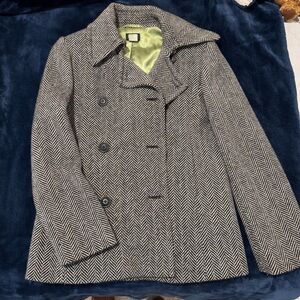 J. Crew Black and White Herringbone Pea Coat